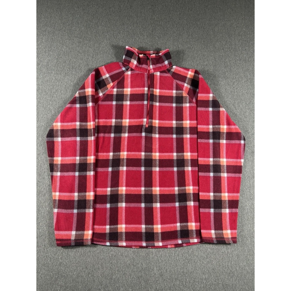 Eddie Bauer Women's Red Plaid 1/4 Zip Fleece Pullover Size L